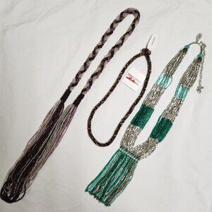 SEED BEAD NECKLACES, LOT OF 3, Himalayan gems, Fringe, Rope/Braid
